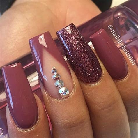 burgundy nails with glitter|burgundy nails with rhinestones.